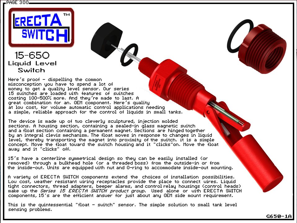A close-up view of a 15-650-KR Level Switch.