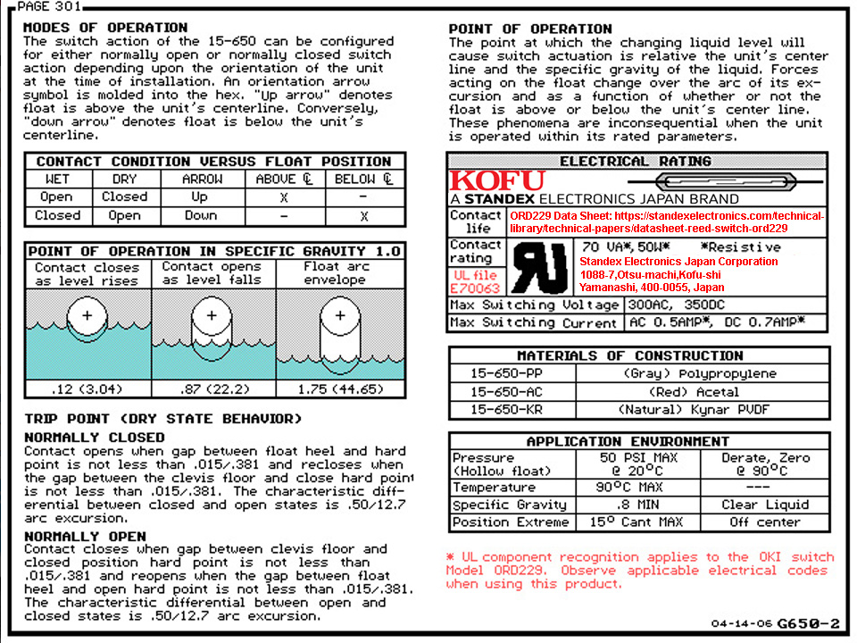 A General Description - 2 of a 15-650-KR Level Switch.